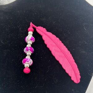 Pink Feather Beaded Bookmark Glass Beads